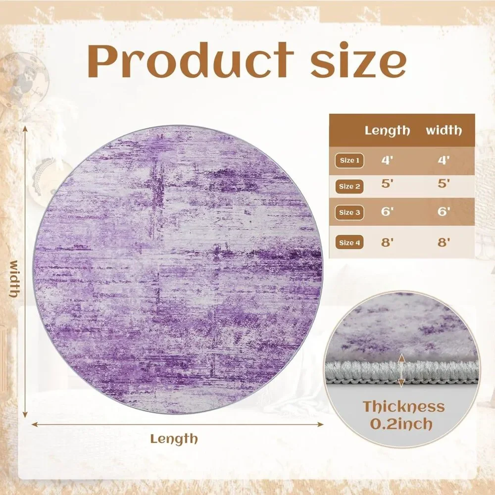 Round 6ft Abstract Purple Area Rug Modern Washable Circle Non-Slip Floor Mat New